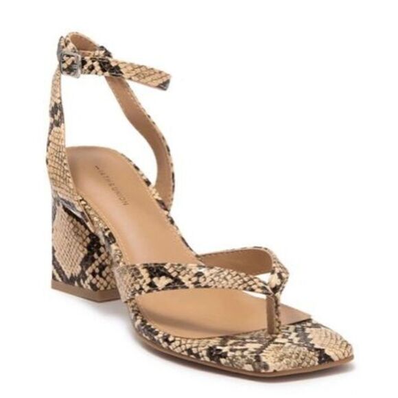 14th & Union Sandals Womens 9.5 Snakeskin Square‎ Toe Ankle Strap Block Heel - Picture 1 of 8